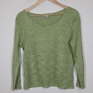 Vtg 90s Y2K Green Crinkle Stretch Top Fairy Grunge Forest Festival Boho Large